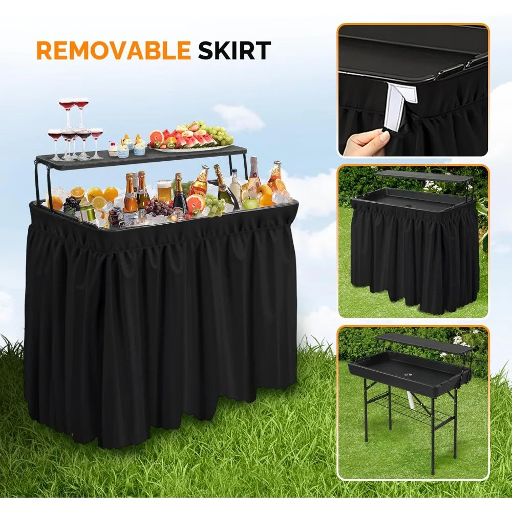 Portable Cooler Table with Extra Storage Shelf, Alloy Steel, Black, Picetable Model