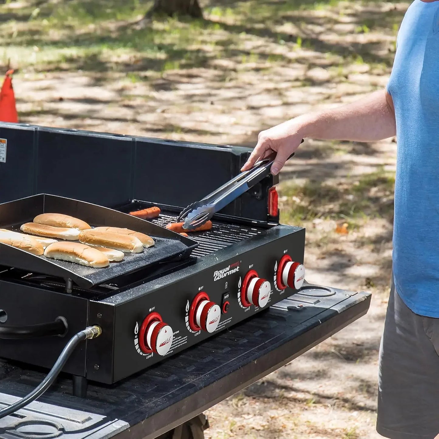 GD4002T 4-Burner Tailgater Grill & Griddle Combo, Portable Propane Gas Grill and Griddle, 2-in-1 Combo Design for Backyard