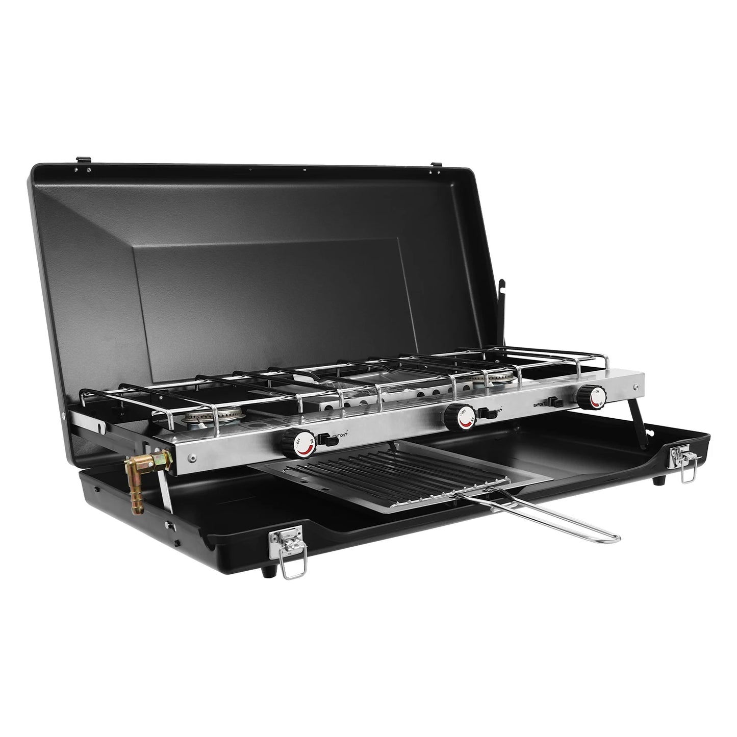 Portable Camping Stove With Griddle 3 Burners Propane