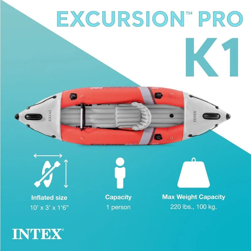 INTEX 68303EP Excursion Pro K1 Inflatable Kayak Set: Includes Deluxe 86in Kayak Paddles and High-Output Pump