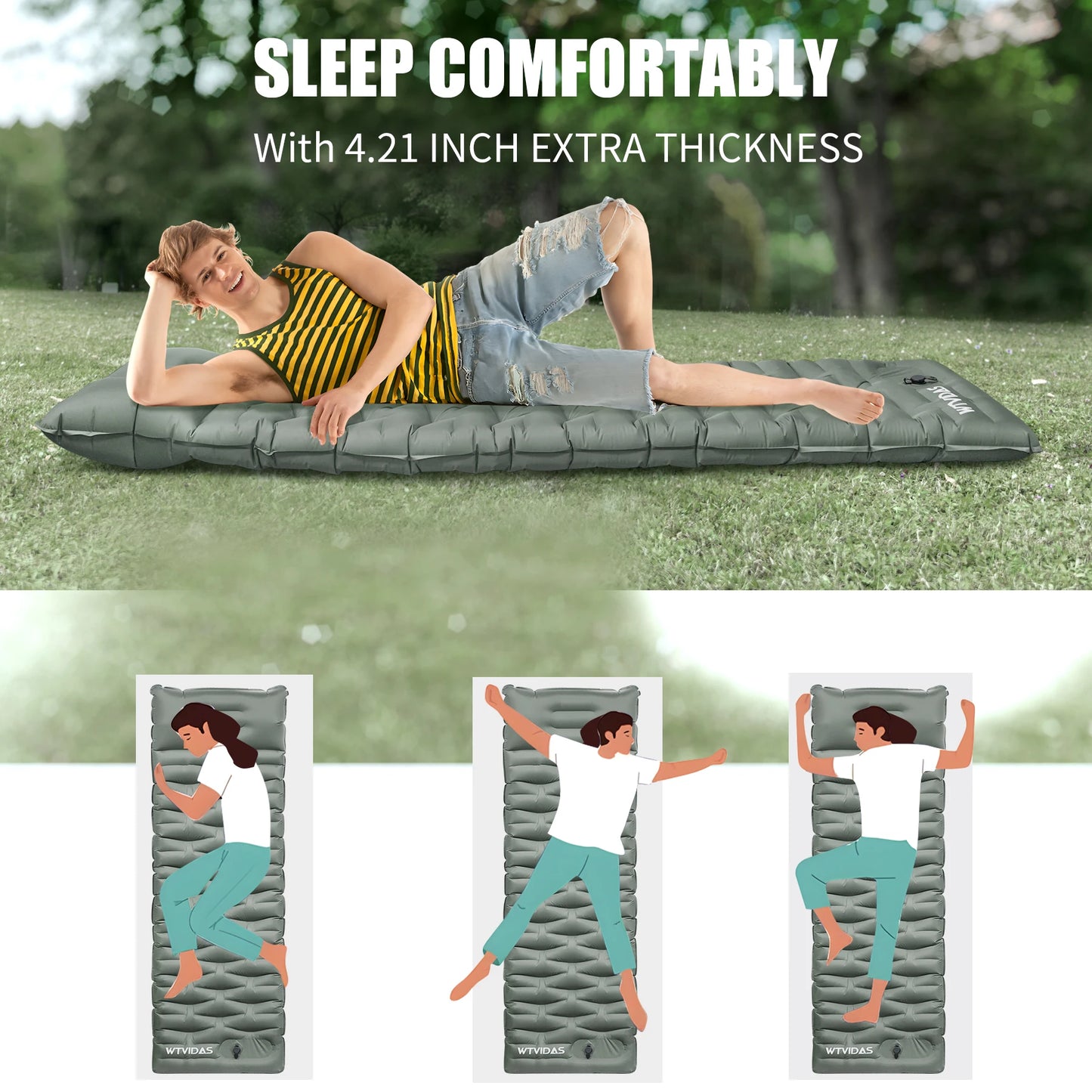WTVIDAS Ultralight Camping Sleeping Pad With Built In Pump