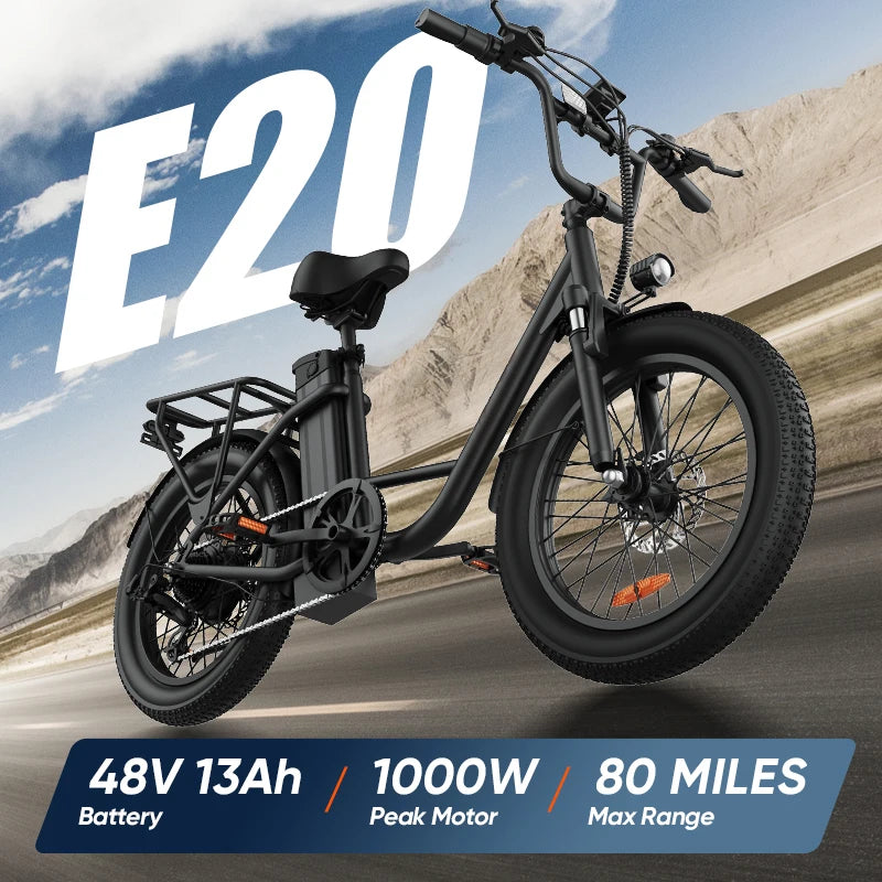 URLIFE E20 1000W Fat Tire Electric Bike Removable Battery
