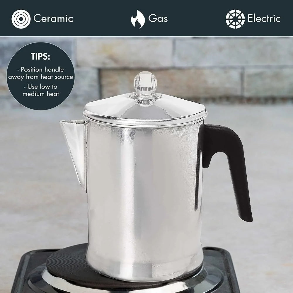 Durable Aluminum Stovetop Percolator Coffee Maker 9 Cup Easy Use Classic Design Ideal Home Camping Travel