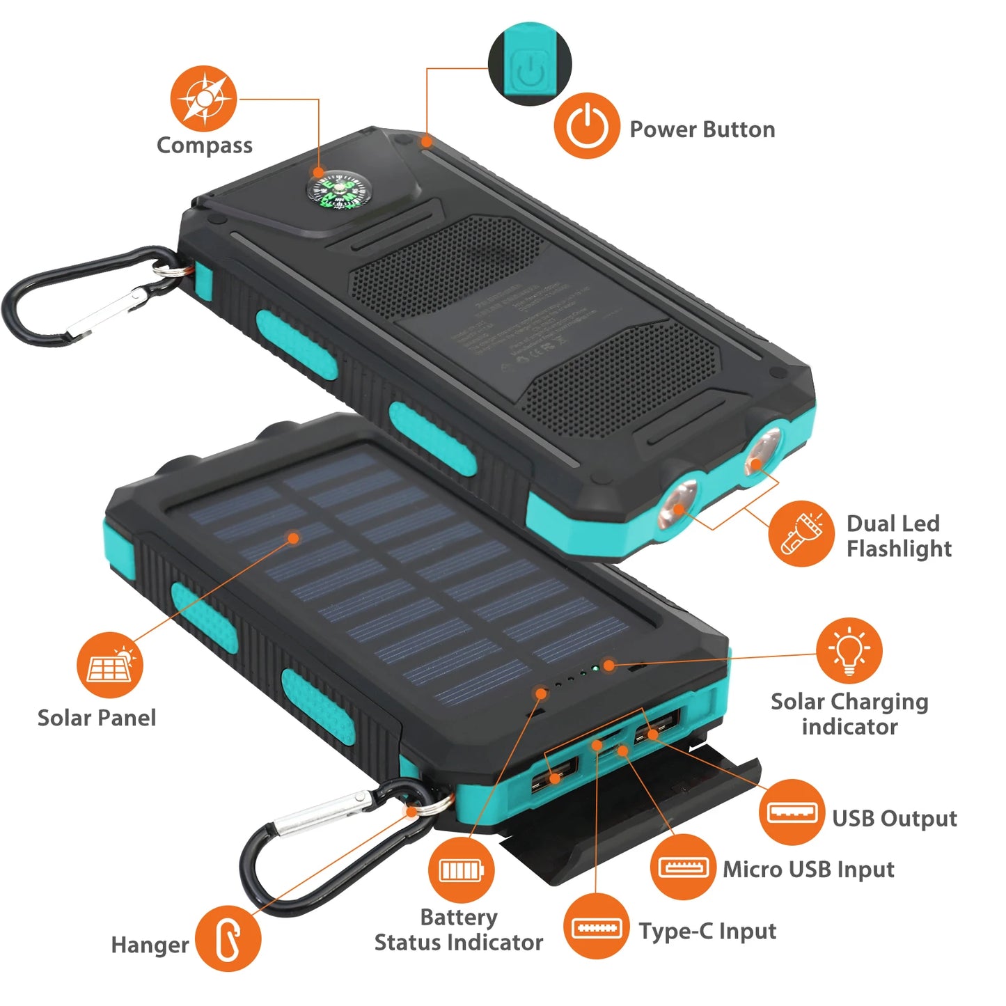 Hik 20000mAh Solar Charger Waterproof Portable Power Bank