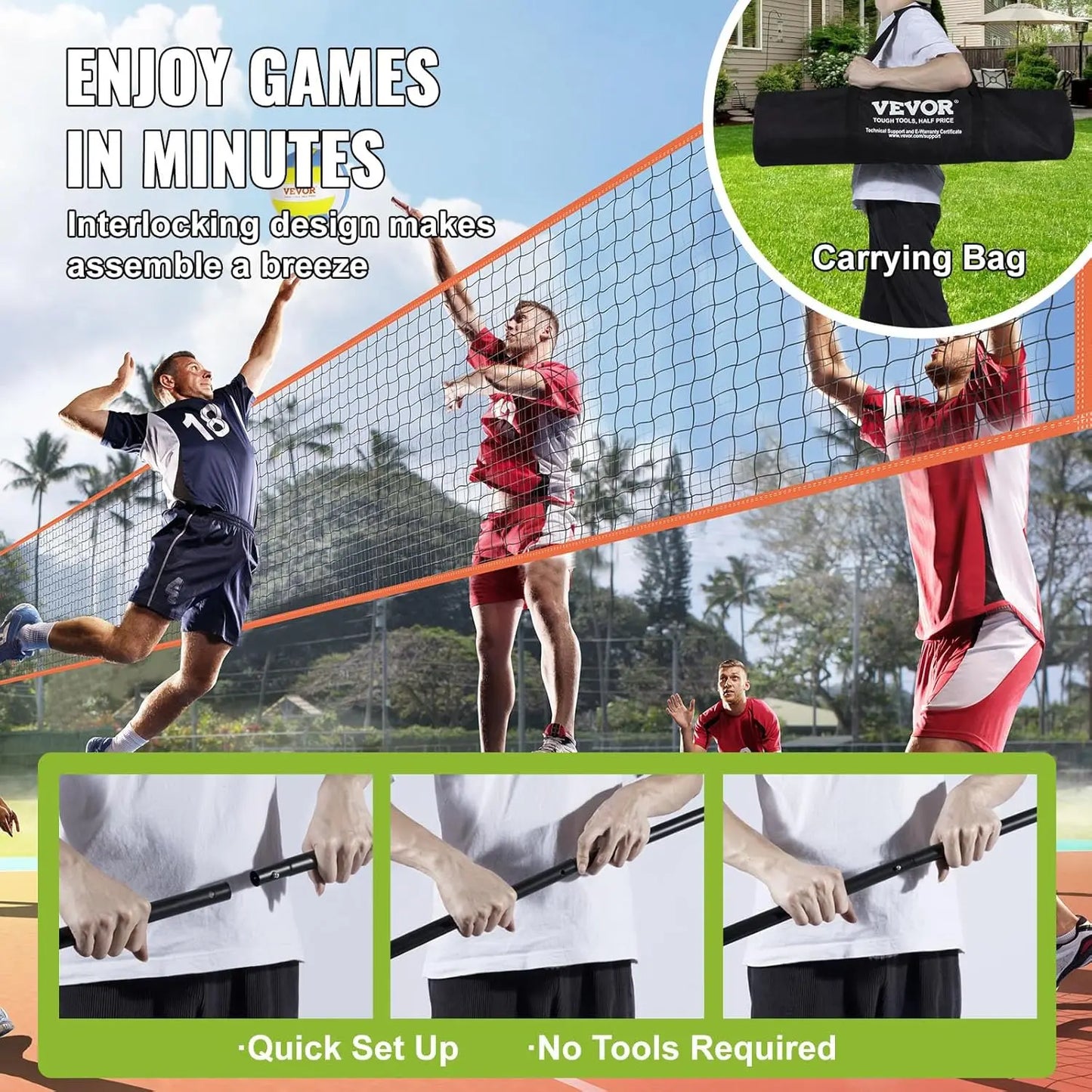Adjustable 4-Way Volleyball Net Set for Outdoor Fun