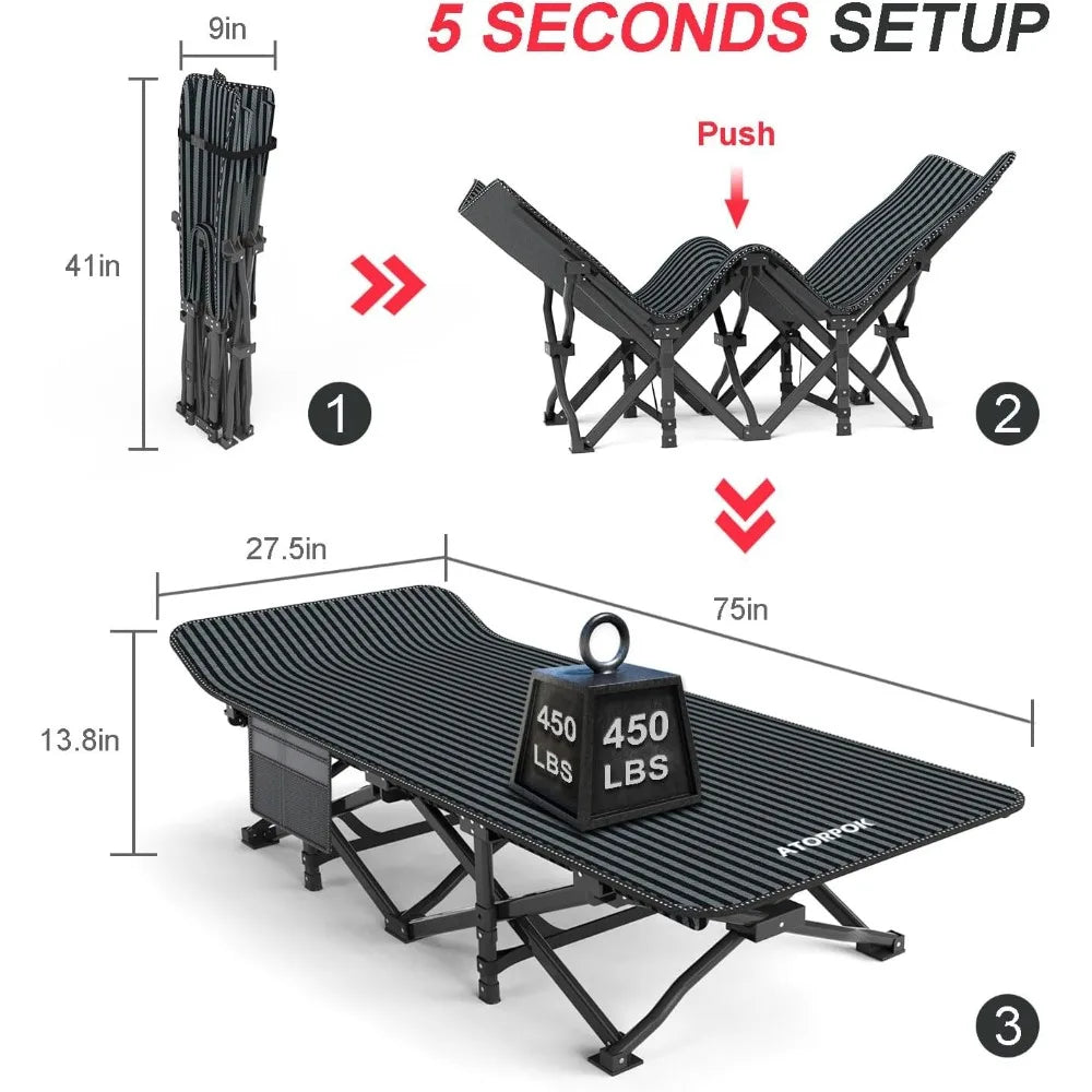 Camping Cot With Cushion For Adults Lightweight Folding Bed