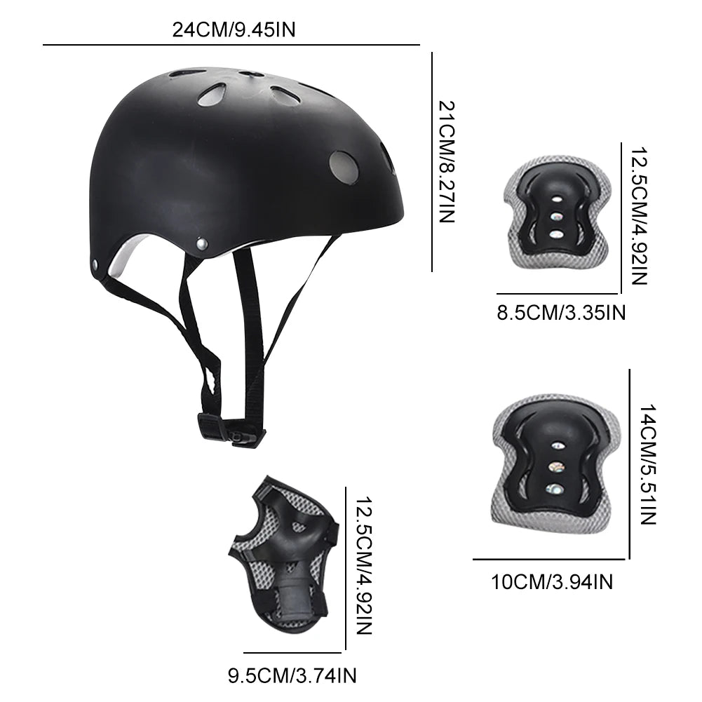 7Pcs/Set Kids Safety Helmet Knee Elbow Pad Set Kids Protective Gear Set for Bicycle Cycling Skateboard Scooter Skating