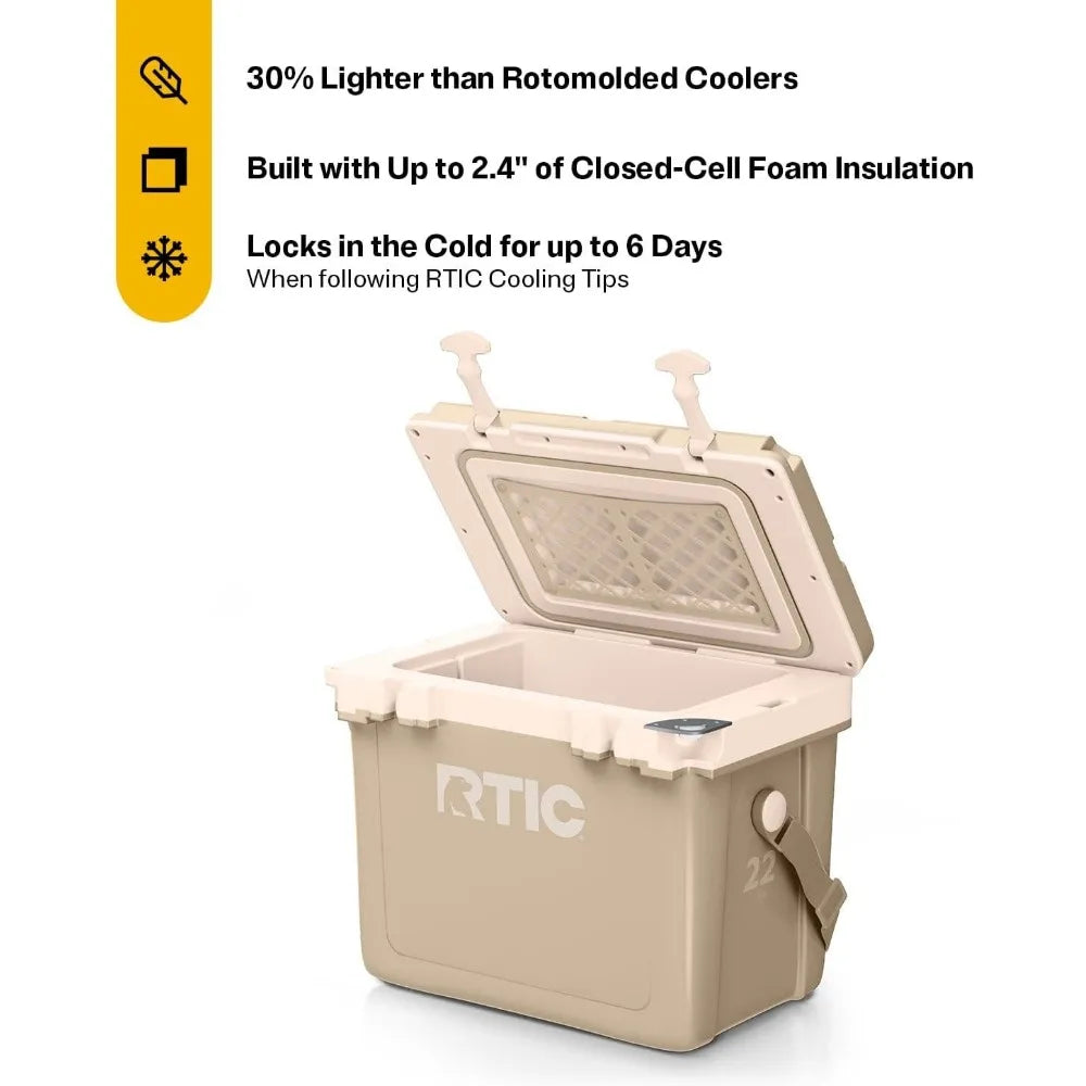Ultra-Light 22 Quart Hard Cooler Insulated Portable Ice Chest Box for Drink, Beverage, Beach, Camping, Picnic, Fishing, Boat, B