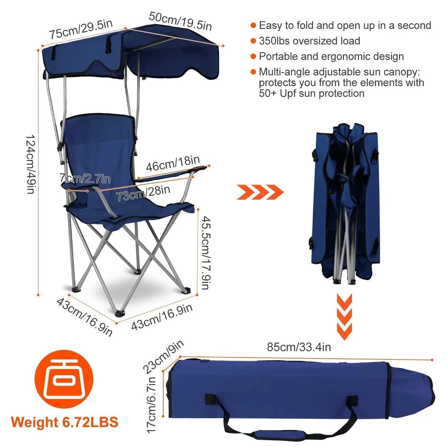 General Use Camping Chair With Canopy Outdoor Lounge