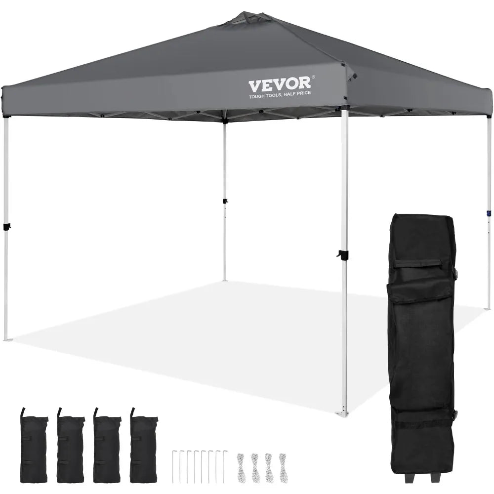 Pop Up Canopy Tent, 10 x 10 ft, 250 D PU Silver Coated Tarp, with Portable Roller Bag and 4 Sandbags, Waterproof and Sun Shelter