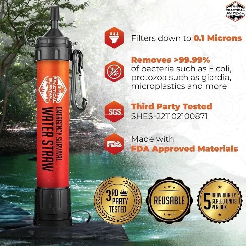 High Capacity Emergency Water Straws for Outdoor Survival