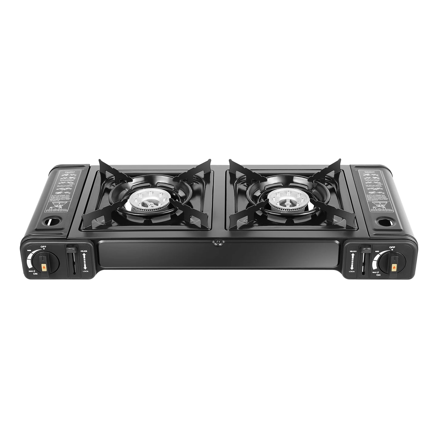 2in1 2-Burner Portable Camping Stove, Butane Camping Stove Kit w/Baking Pan and Carrying Case, Auto Ignition Camping Burner LPG