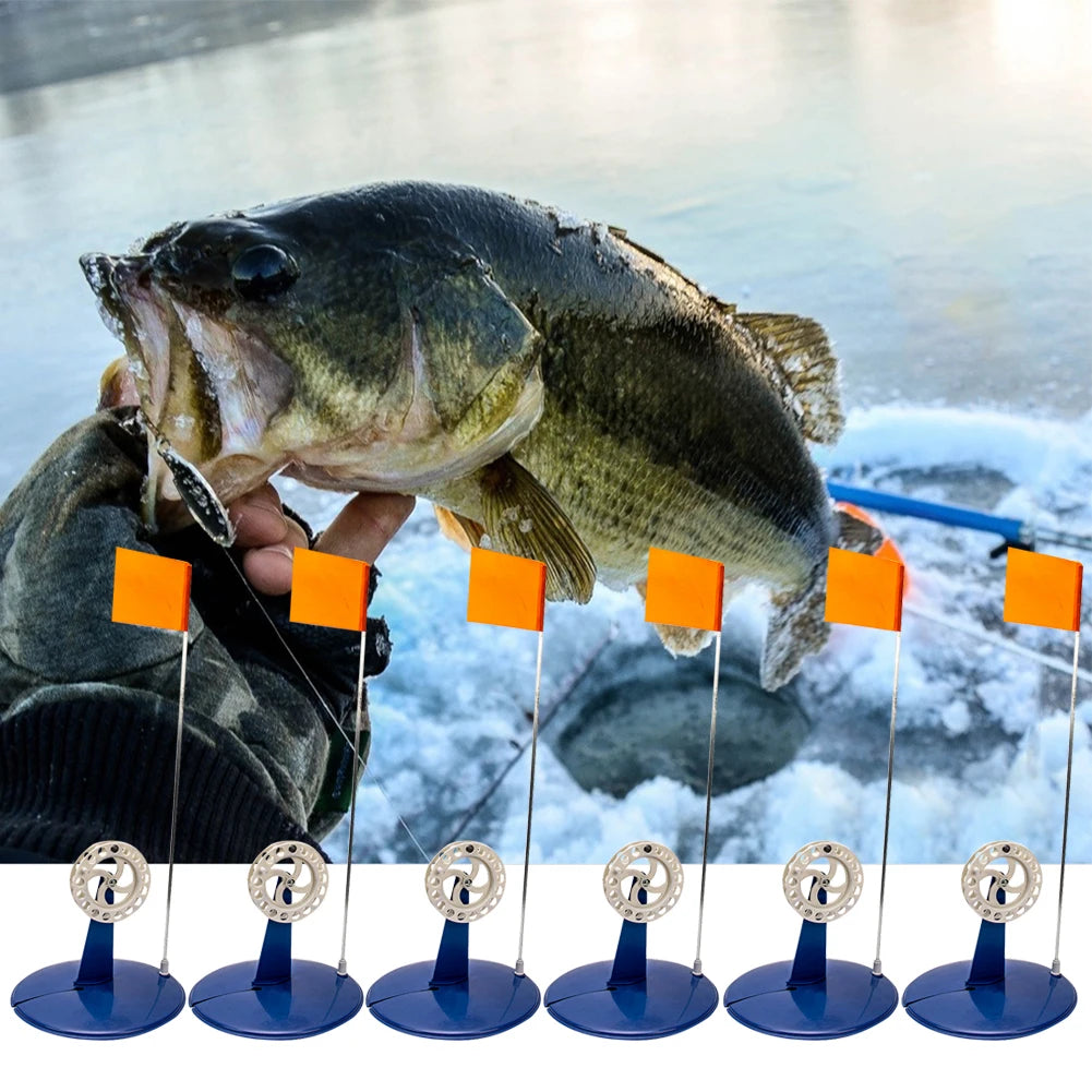 6pcs Ice Fishing Flag Convenient Braking System Tip Up Ice Fishing Pole Hands Free with Fishing Bag for Saltwater Freshwater