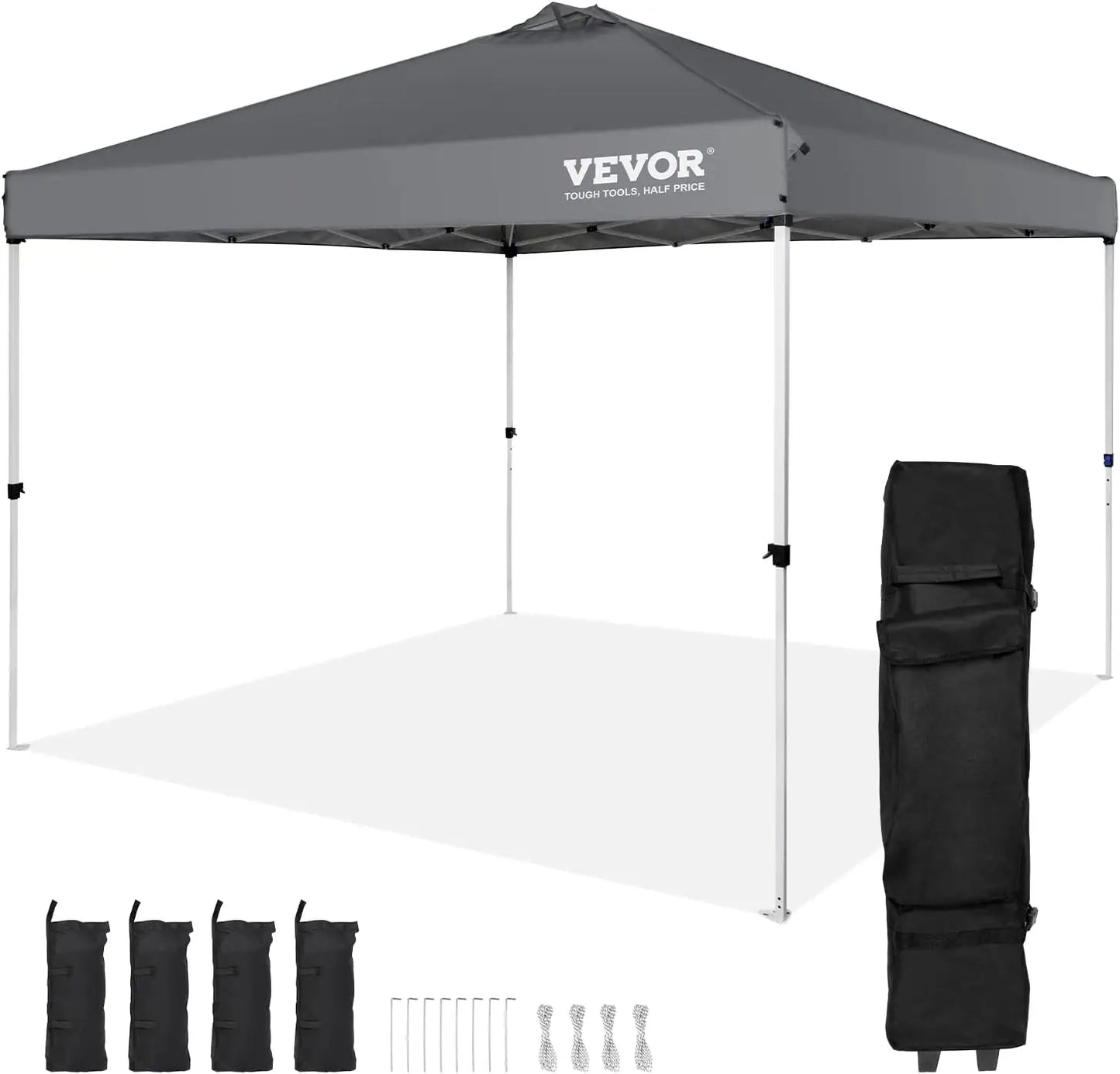 Pop Up Canopy Tent, 10 x 10 ft, 250 D PU Silver Coated Tarp, with Portable Roller Bag and 4 Sandbags, Waterproof and Sun Shelter