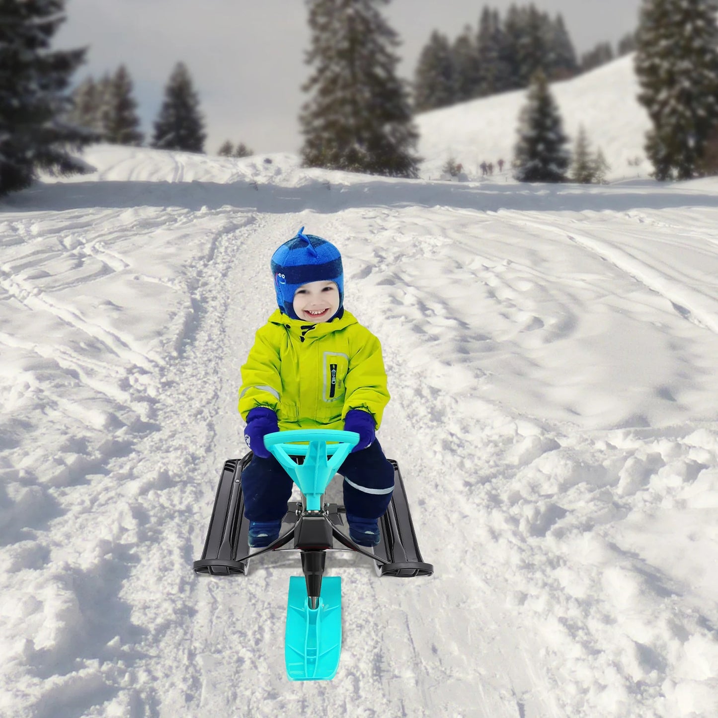 Hign Concerned Snow Sled With Steering And Twin Brakes
