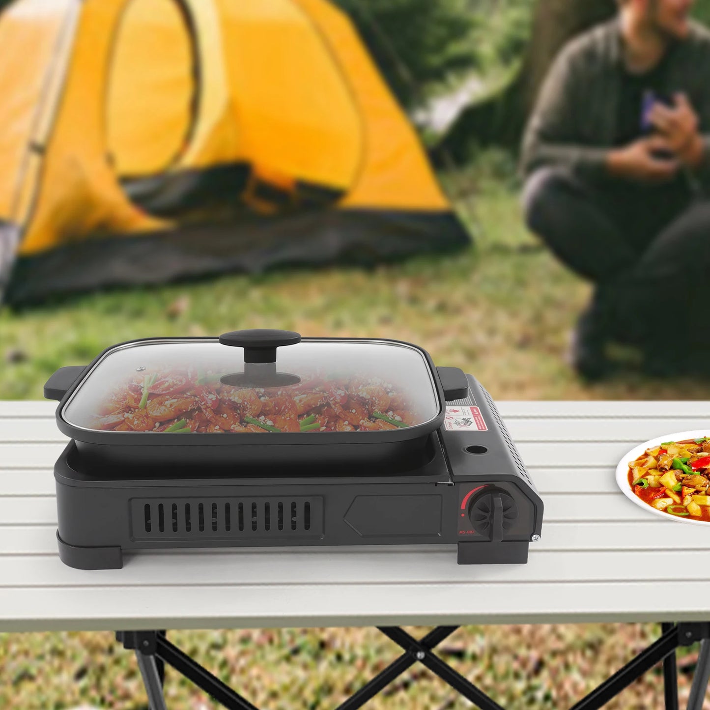Portable Camping Butane Gas Grill Stove With Tray Lid