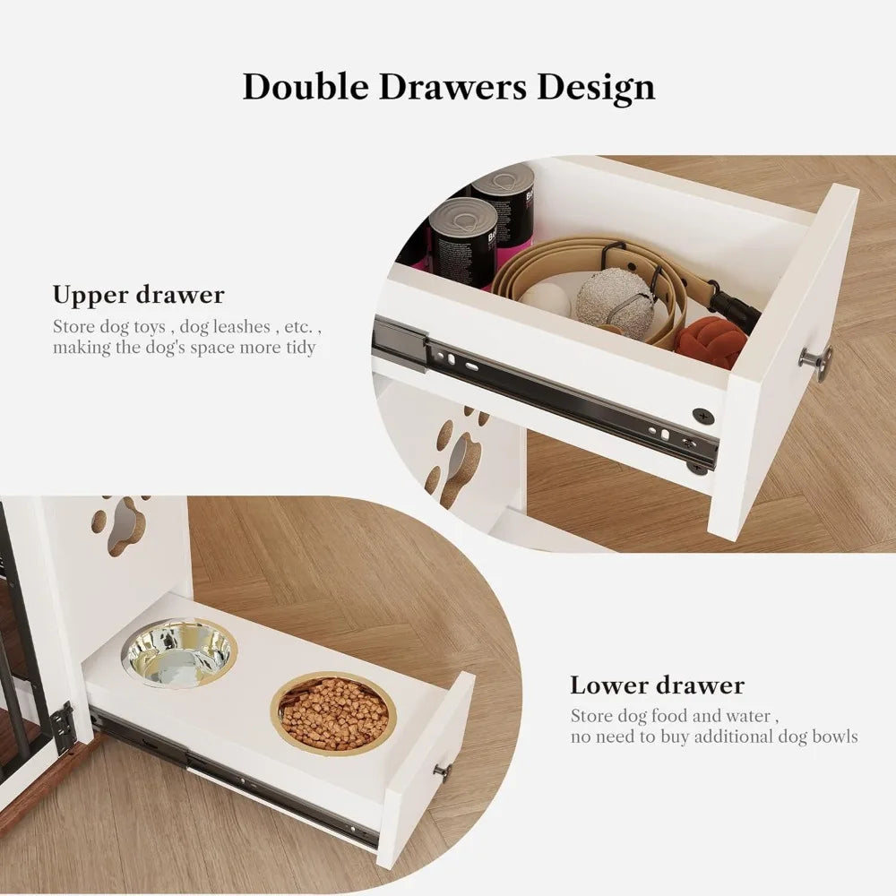 Hign Concerned Wooden Dog Crate Furniture With Feeder