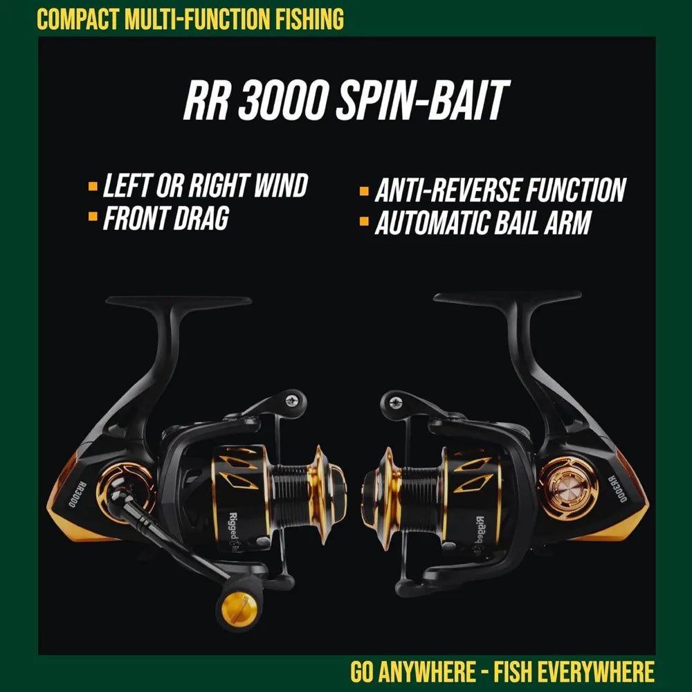 Travel Fishing rod & Reel & Case collection. Compact 6 sections, 2 tips. Ultra-compact carrying size