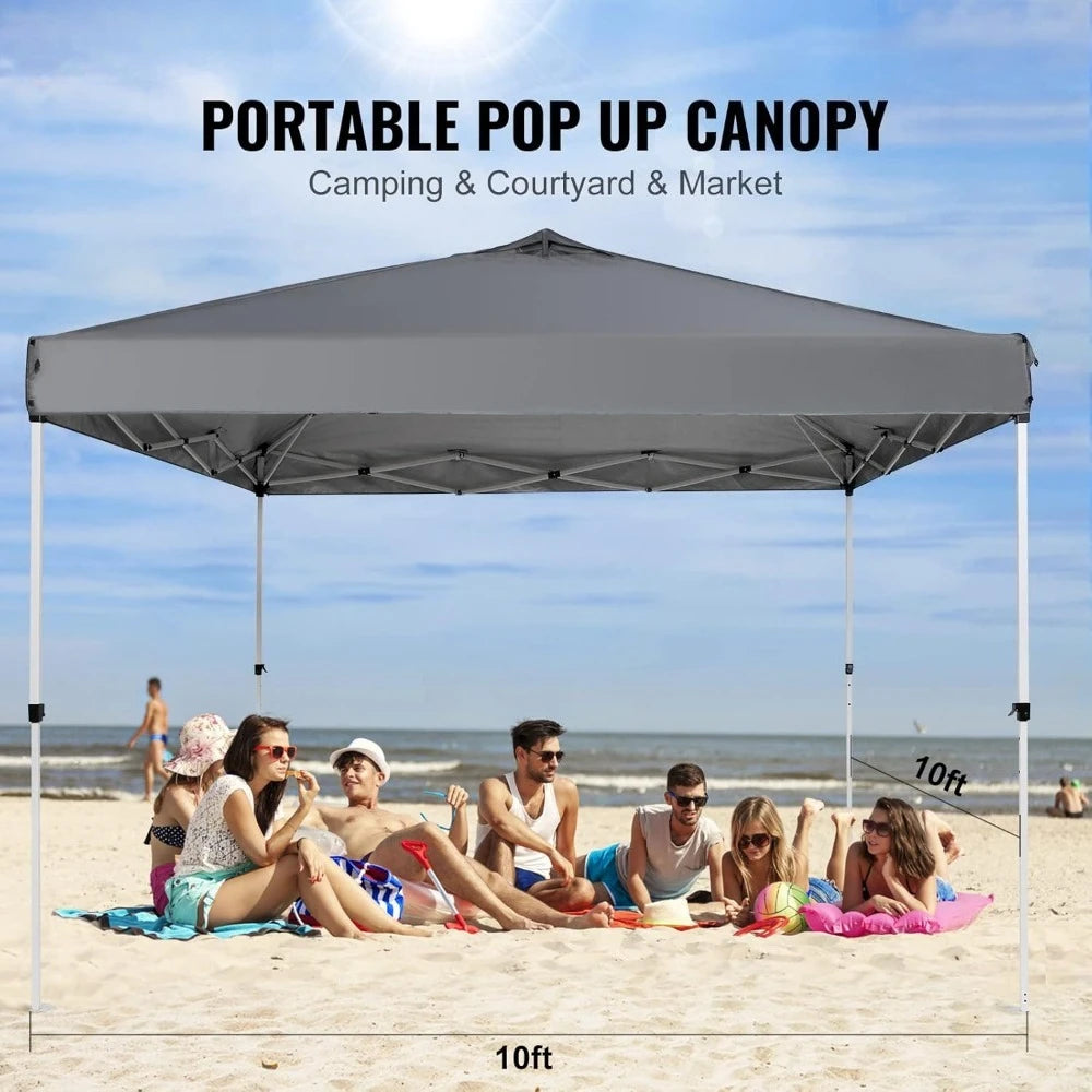 Pop Up Canopy Tent, 10 x 10 ft, 250 D PU Silver Coated Tarp, with Portable Roller Bag and 4 Sandbags, Waterproof and Sun Shelter