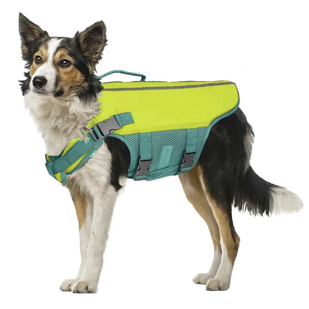 Durable Dog Life Jacket Flotation Vest with Handle Medium Dogs Helps Pets Stay Afloat Water Safety Gear