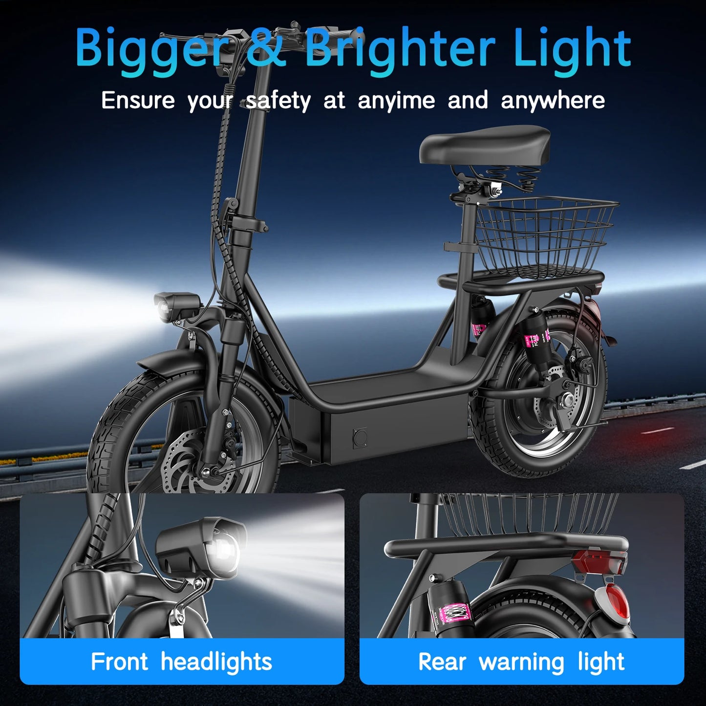 Fold Electric Scooter With Basket 500W Full Suspension