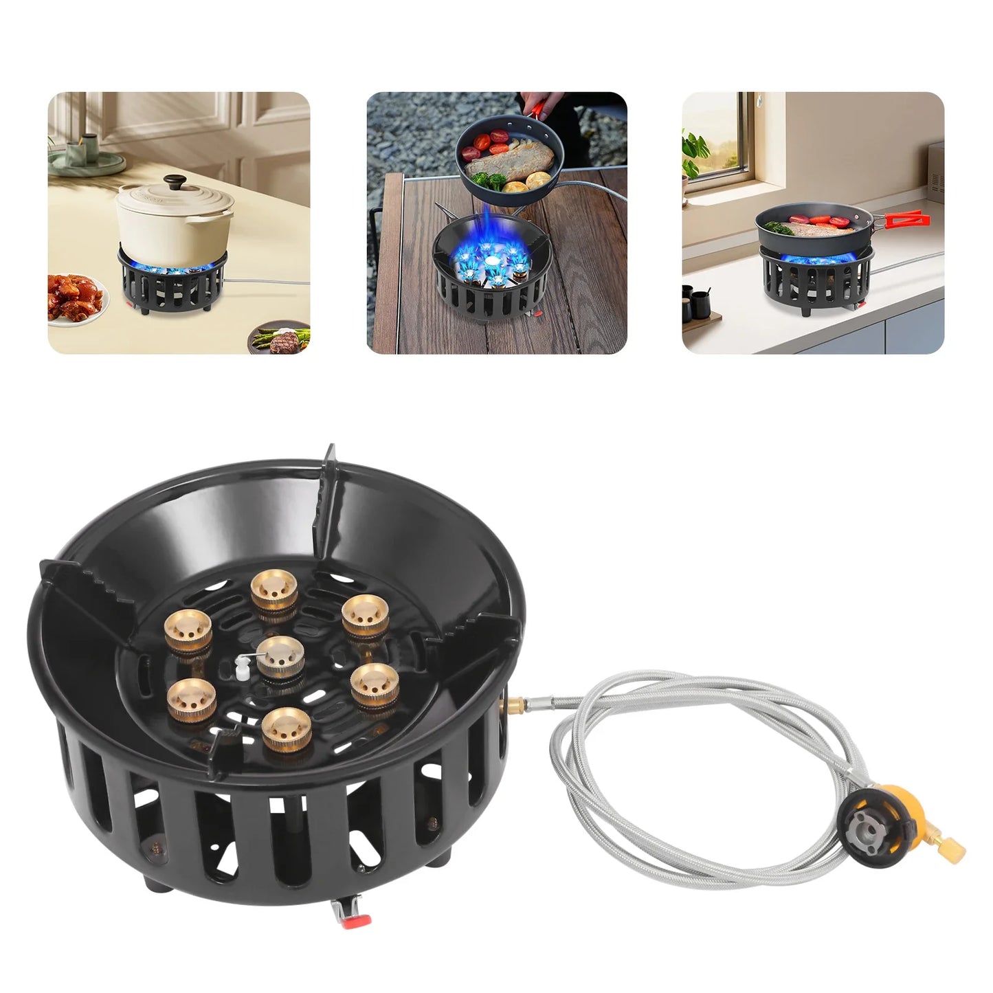 Portable Camping Gas Stove 21000W Windproof With Adapters