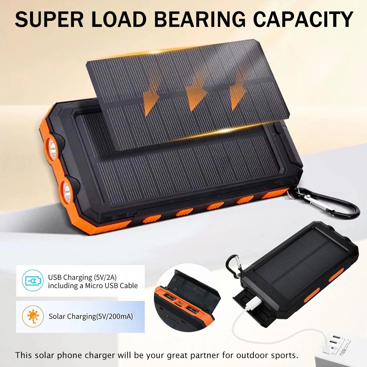 Hik 20000mAh Solar Charger Waterproof Portable Power Bank
