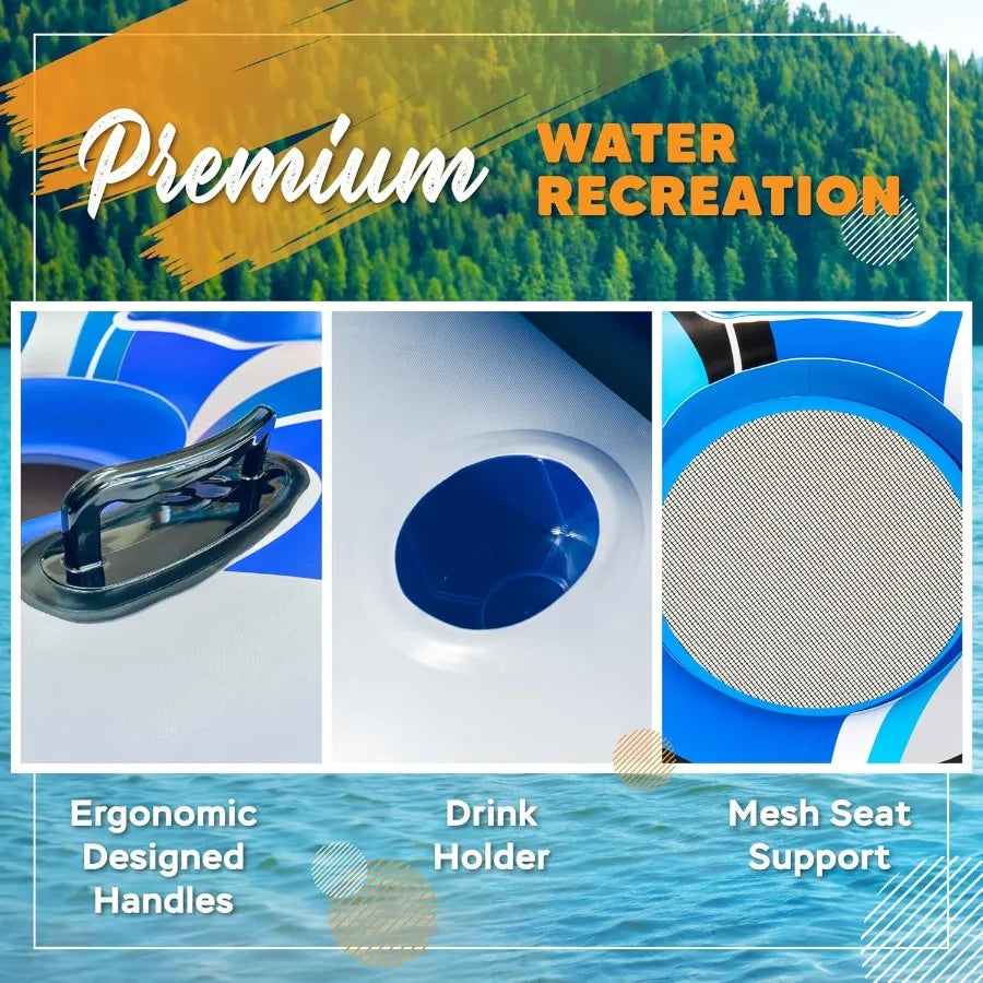 2024 New and Upgraded Sunlite Sports Heavy Duty River Tube Inflatable Premium Water Float to Lounge Above Lake and River Outdoo