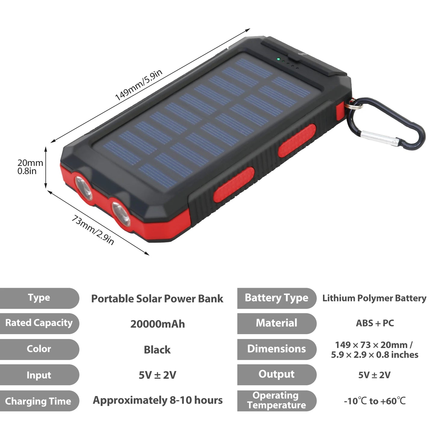 Hik 20000mAh Solar Charger Waterproof Portable Power Bank
