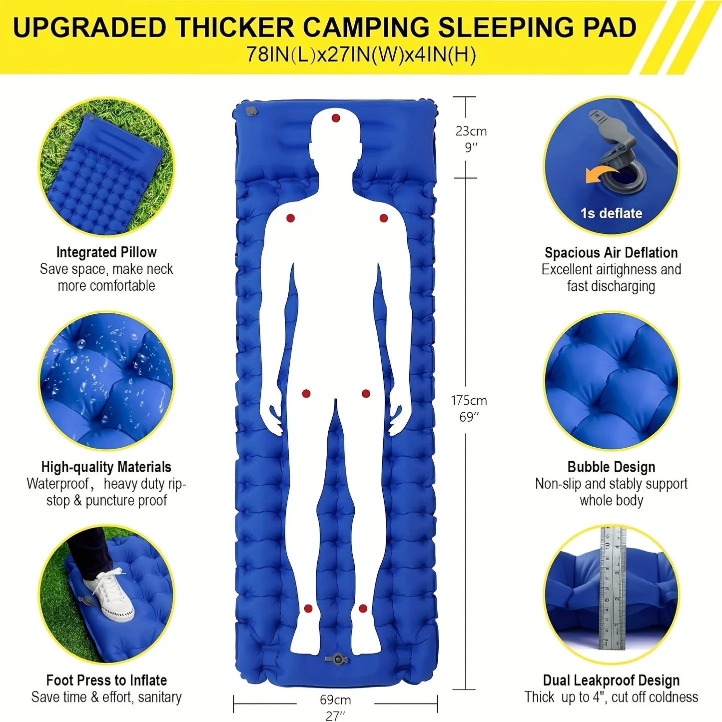 By Inflating Outdoor Sleeping Mat With Built In Pillow