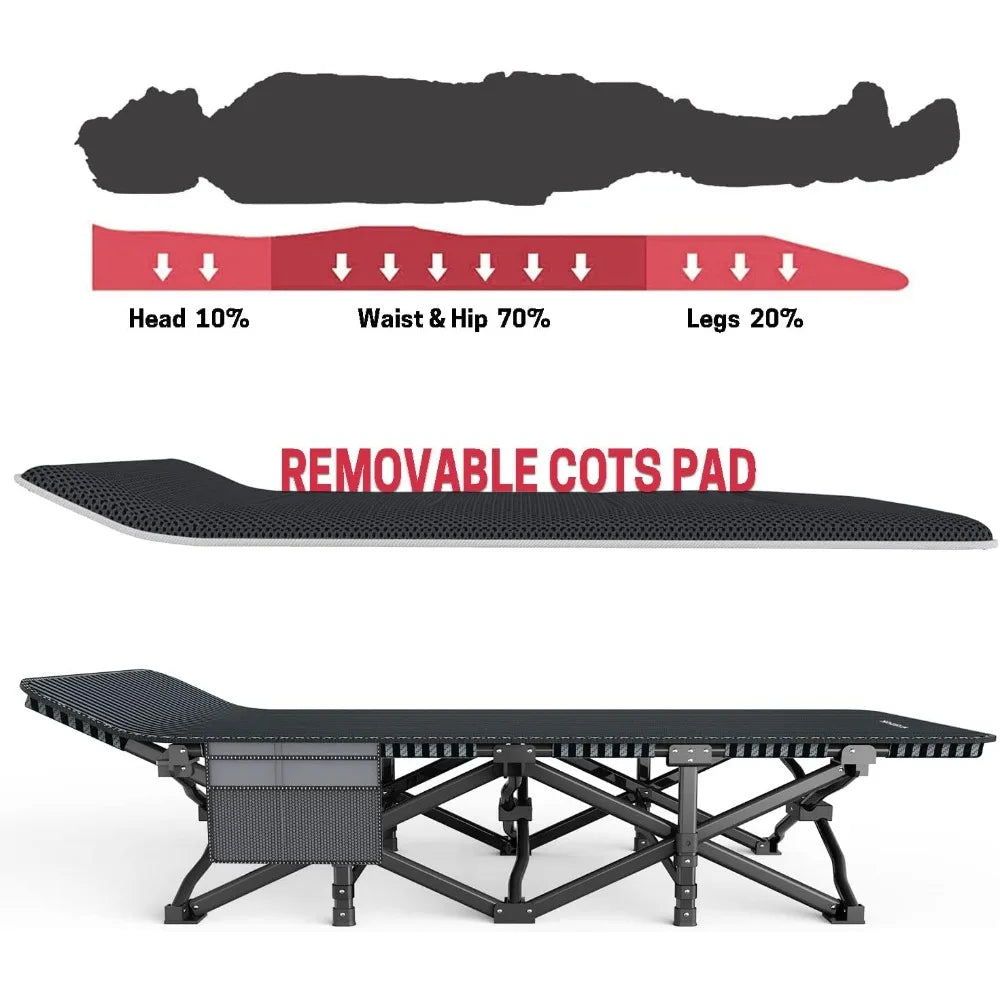 Camping Cot With Cushion For Adults Lightweight Folding Bed
