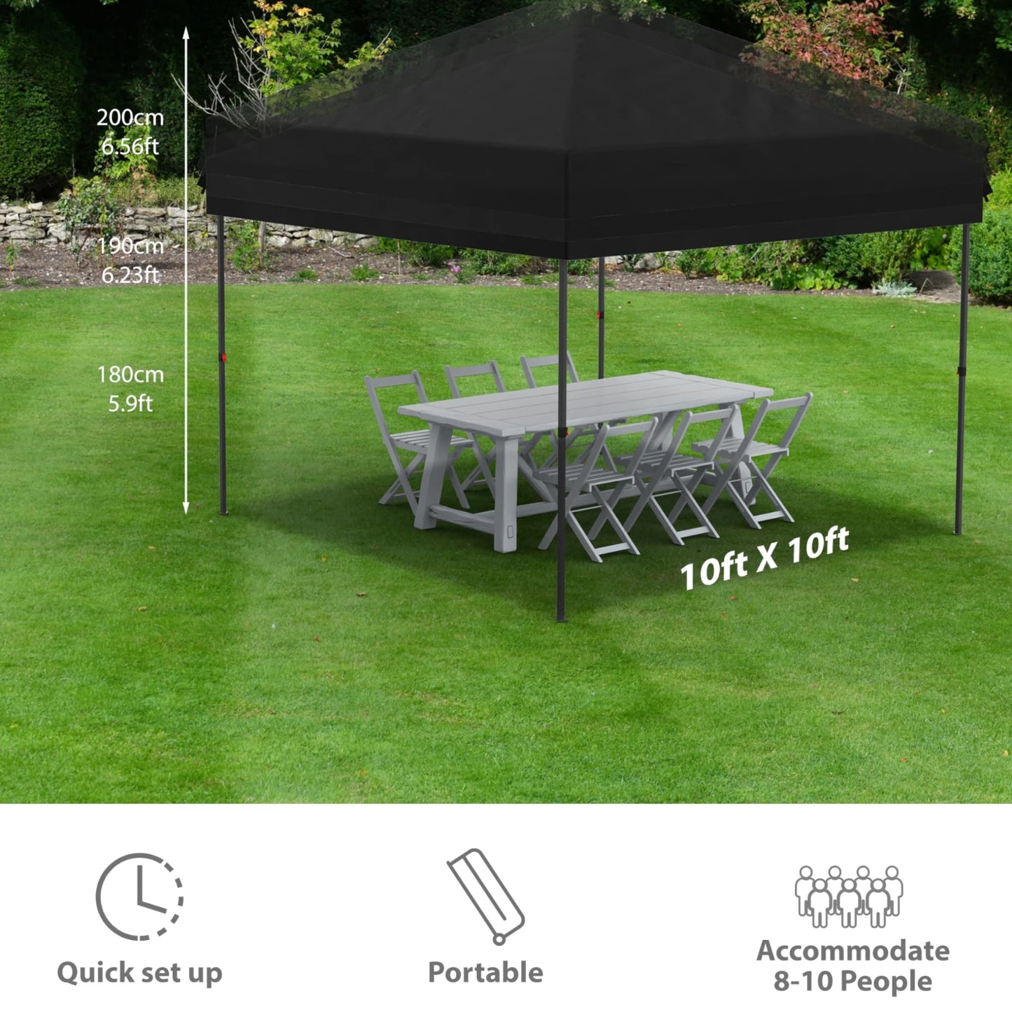 10' x 10' Pop Up Canopy Tent, Outdoor Pop Up Commercial Canopy with 3 Removable Sidewalls, Heavy Duty Commercial Instant Tent