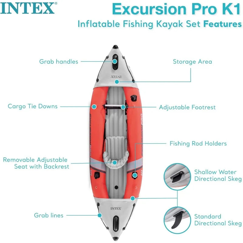 INTEX 68303EP Excursion Pro K1 Inflatable Kayak Set: Includes Deluxe 86in Kayak Paddles and High-Output Pump