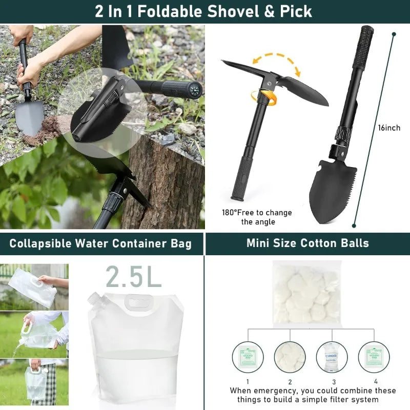 262Pcs Survival Gear and Supplies with First Aid Kit Pouch and Crossbody Bag, Emergency Kit with Tent, Camping Axe