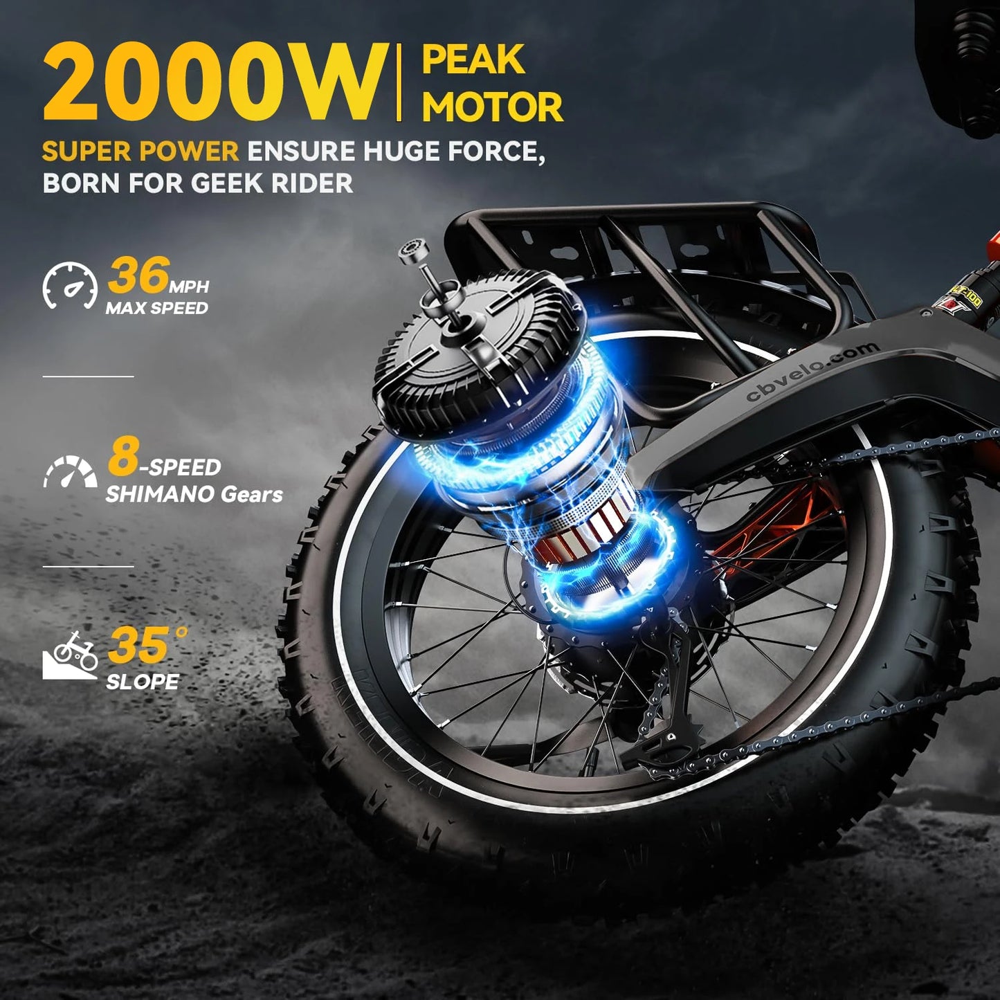 CYBERVELO Folding Electric Bike 1000W 48V 25Ah Battery
