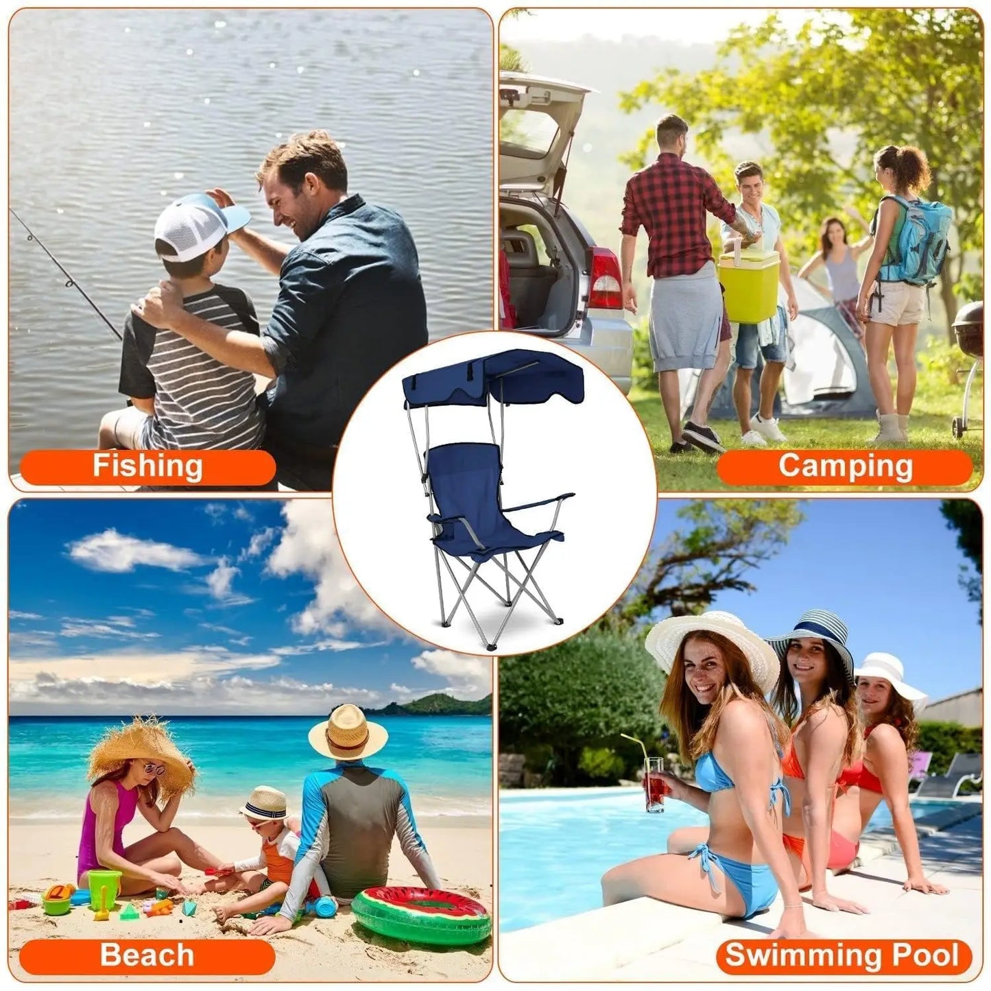 General Use Camping Chair With Canopy Outdoor Lounge