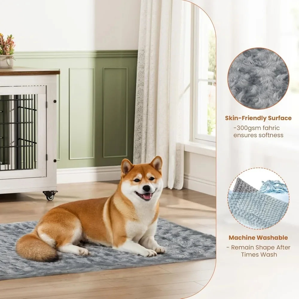 PEISI Wooden Dog Crate Furniture With Cushion And Wheels