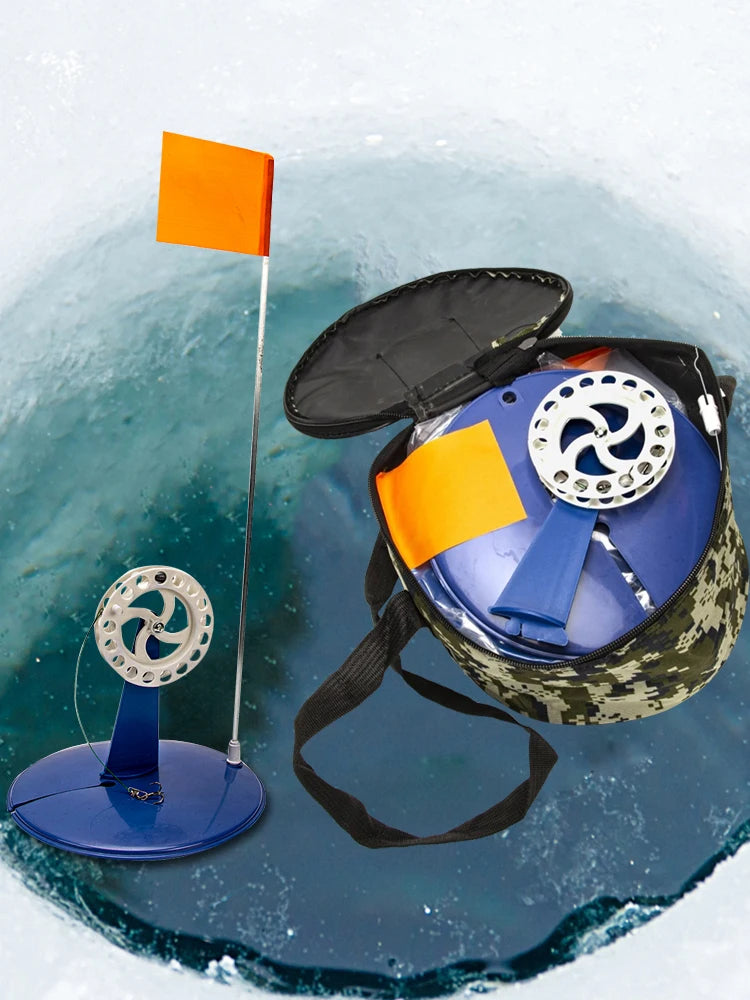 6pcs Ice Fishing Flag Convenient Braking System Tip Up Ice Fishing Pole Hands Free with Fishing Bag for Saltwater Freshwater