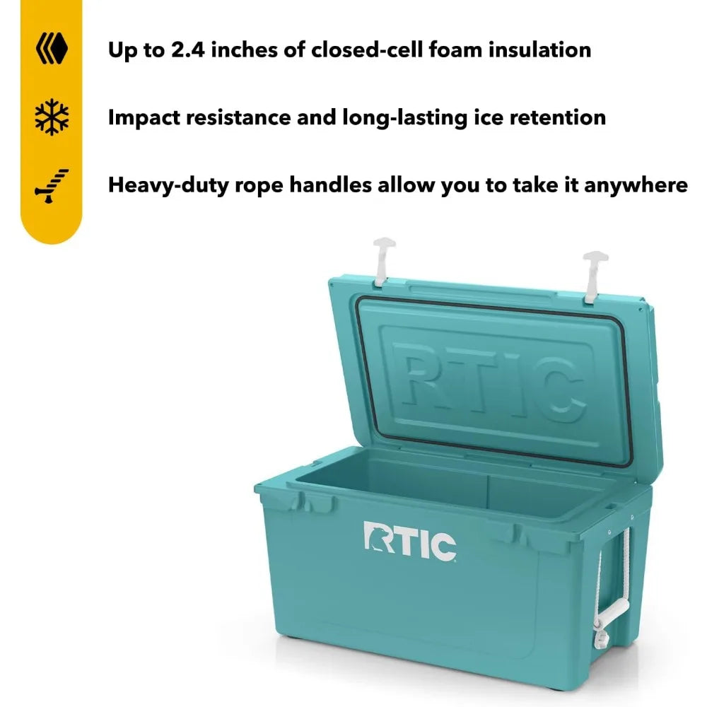 65 QT Ultra-Tough Cooler Hard Insulated Portable Ice Chest Box for Beach, Drink, Beverage, Camping, Picnic, Fishing, Boat, Barb