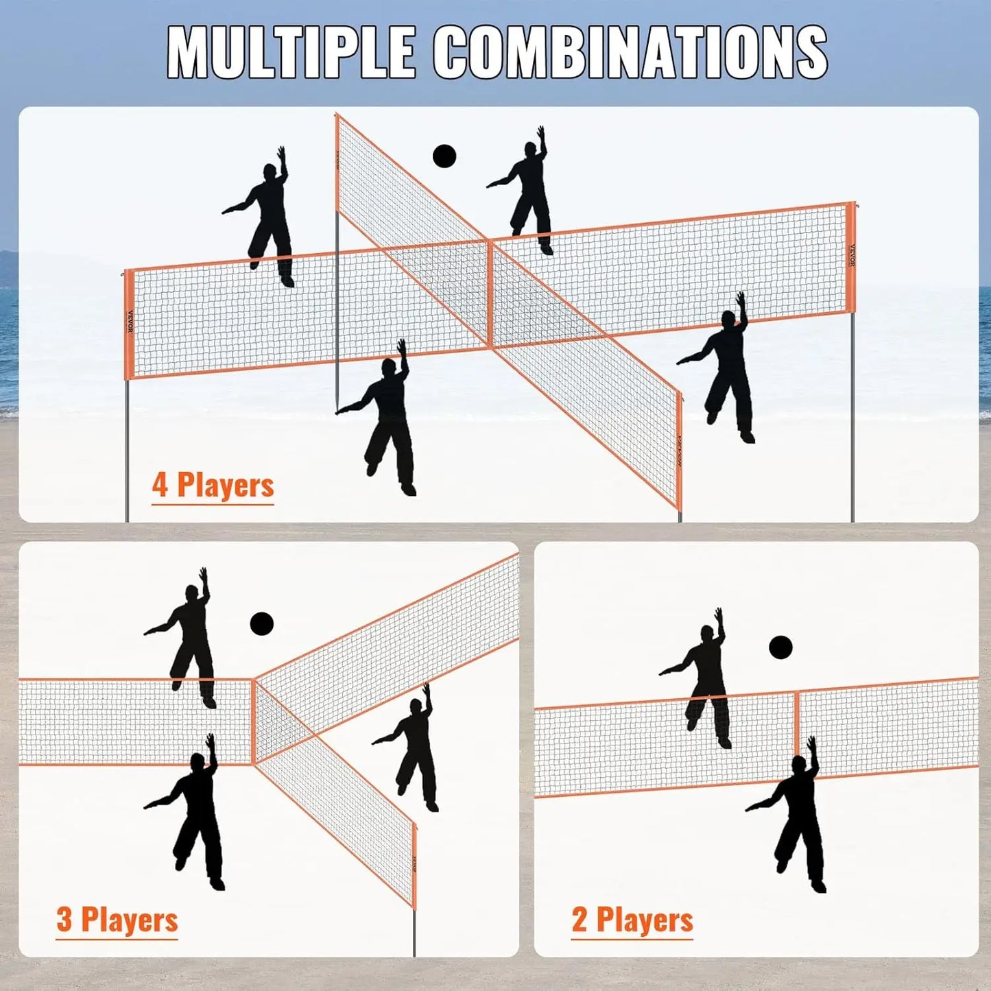 Adjustable 4-Way Volleyball Net Set for Outdoor Fun