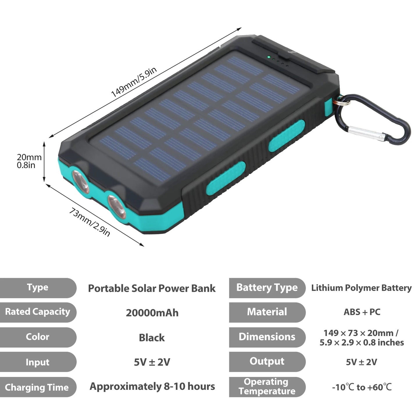 Hik 20000mAh Solar Charger Waterproof Portable Power Bank