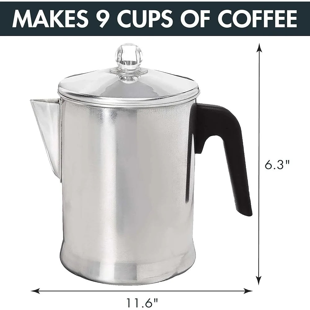 Durable Aluminum Stovetop Percolator Coffee Maker 9 Cup Easy Use Classic Design Ideal Home Camping Travel