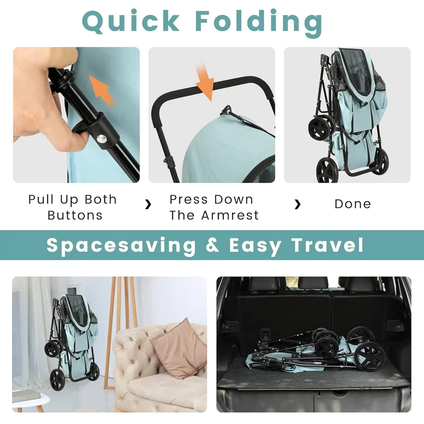 XMSJ 4-in-1 Double Pet Stroller with Detachable Carriers