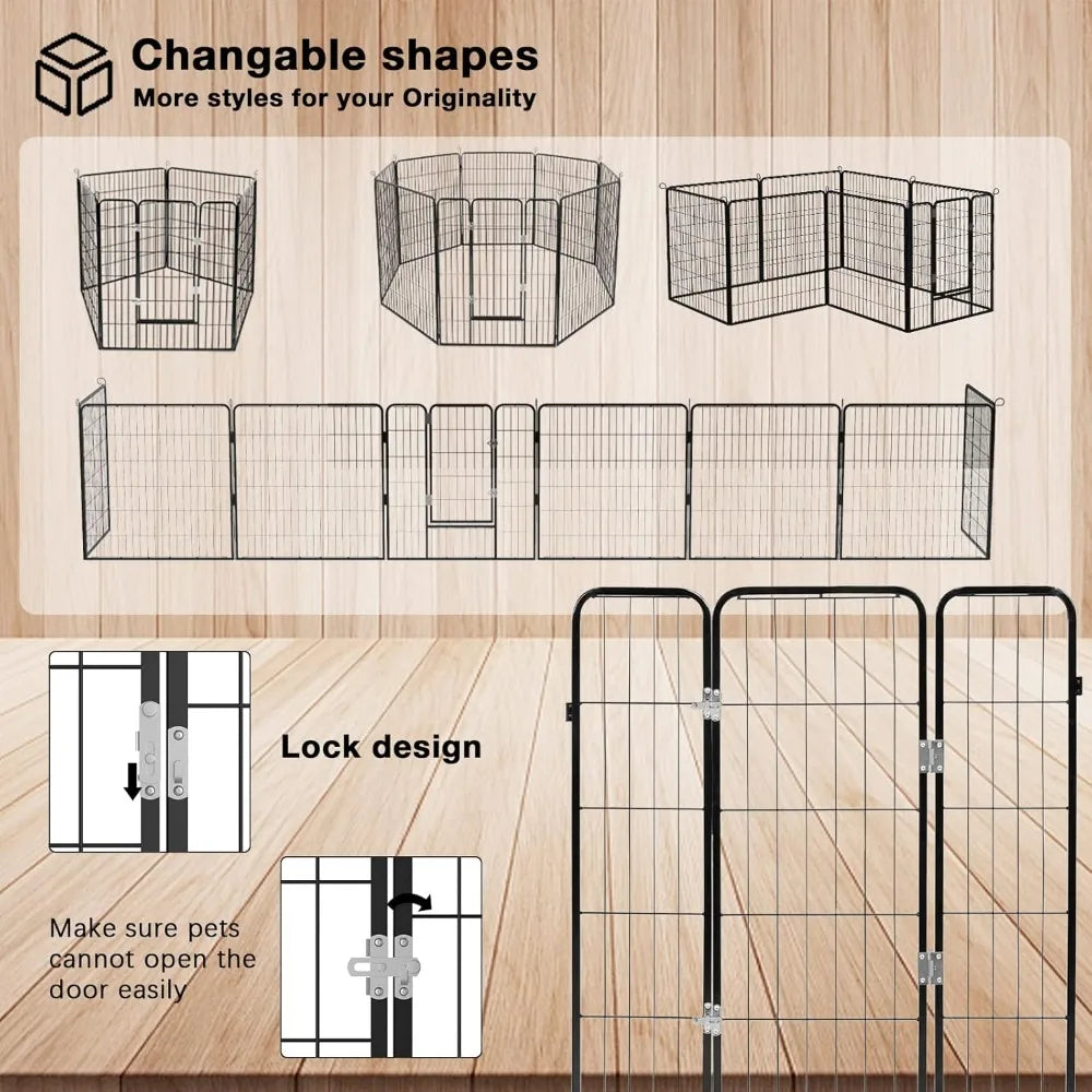Heavy Duty Metal Dog Playpen Dog Fence for Outdoor, 8/16 Panels 24"/32"/40" Height Rustproof Dog Fence with Doors, Pet Fence for