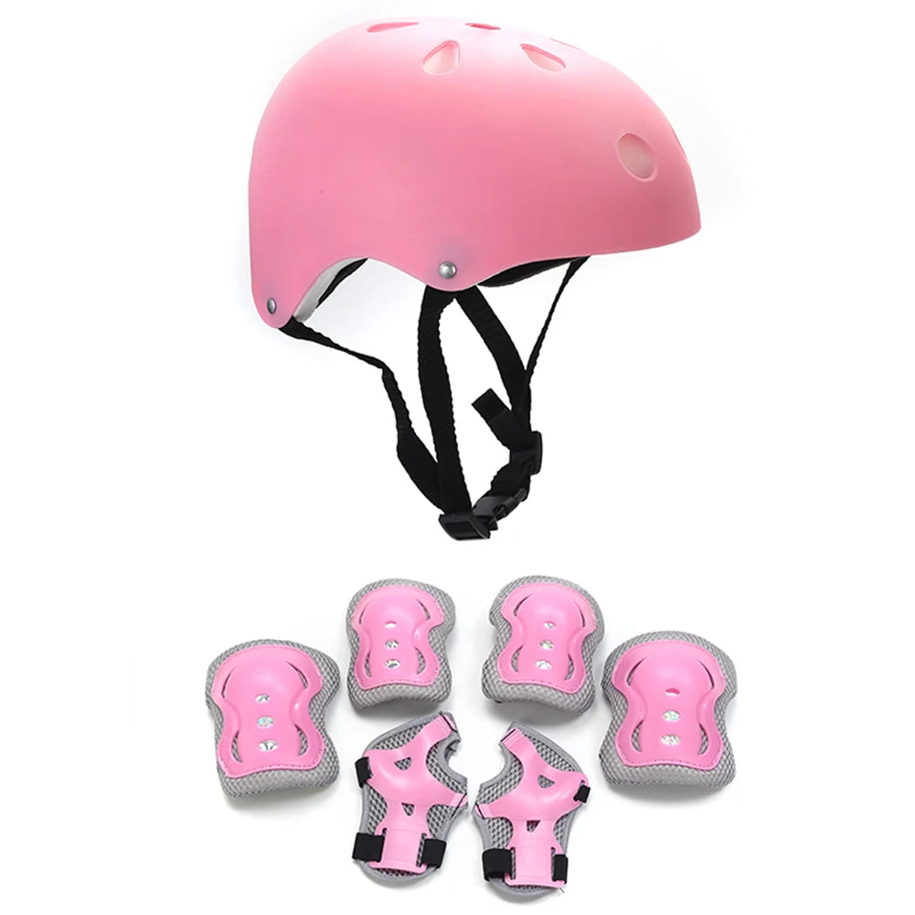 7Pcs/Set Kids Safety Helmet Knee Elbow Pad Set Kids Protective Gear Set for Bicycle Cycling Skateboard Scooter Skating