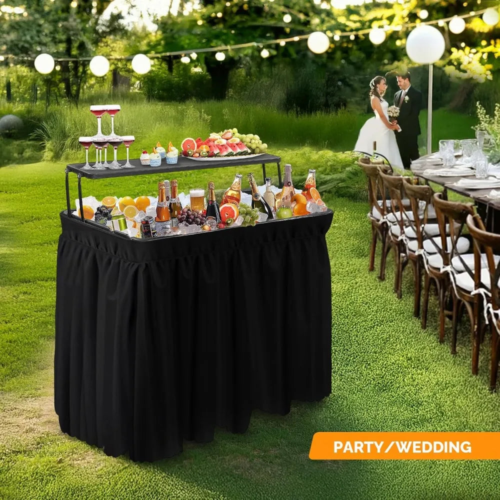 Portable Cooler Table with Extra Storage Shelf, Alloy Steel, Black, Picetable Model