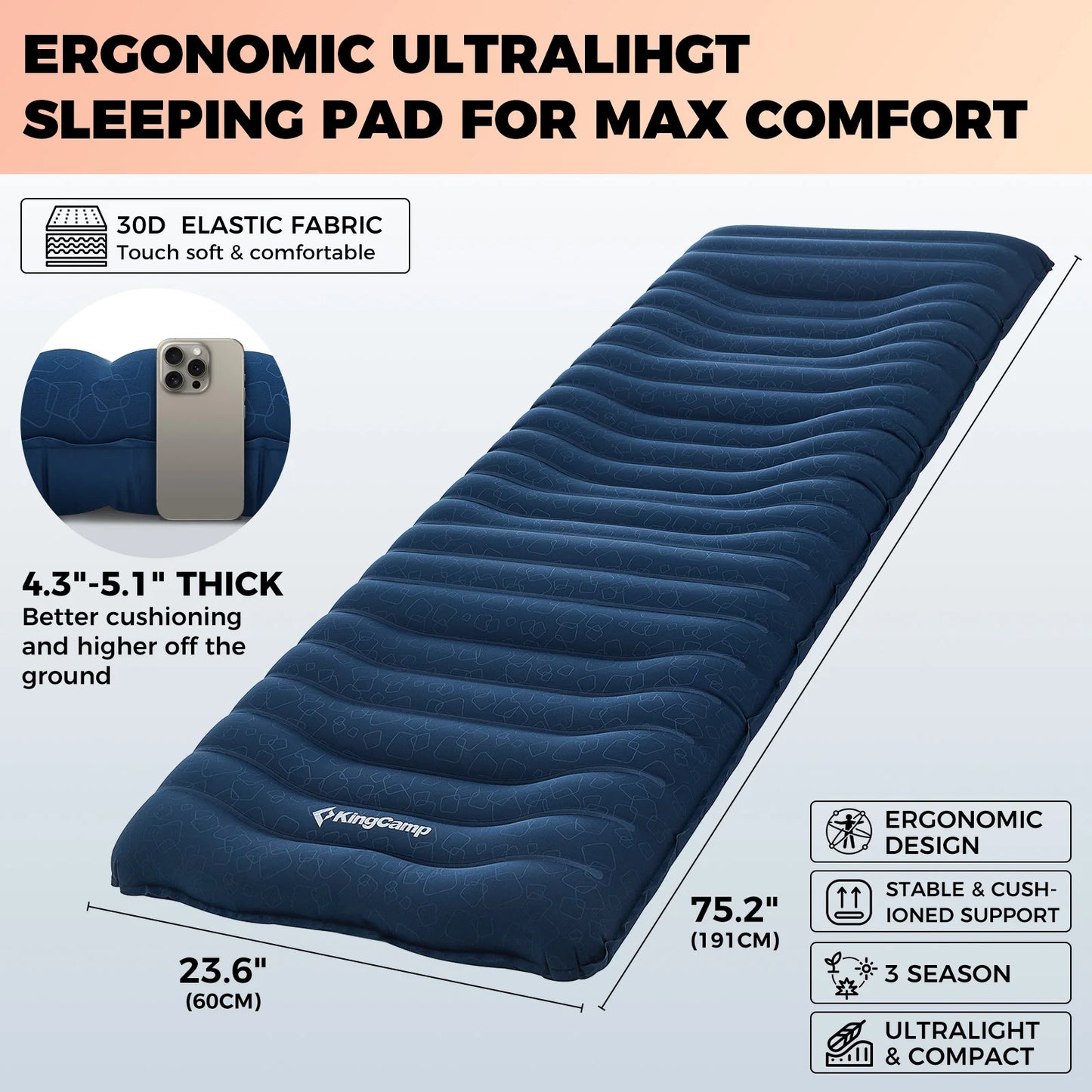KingCamp Ultralight Inflatable Sleeping Pad For Camping