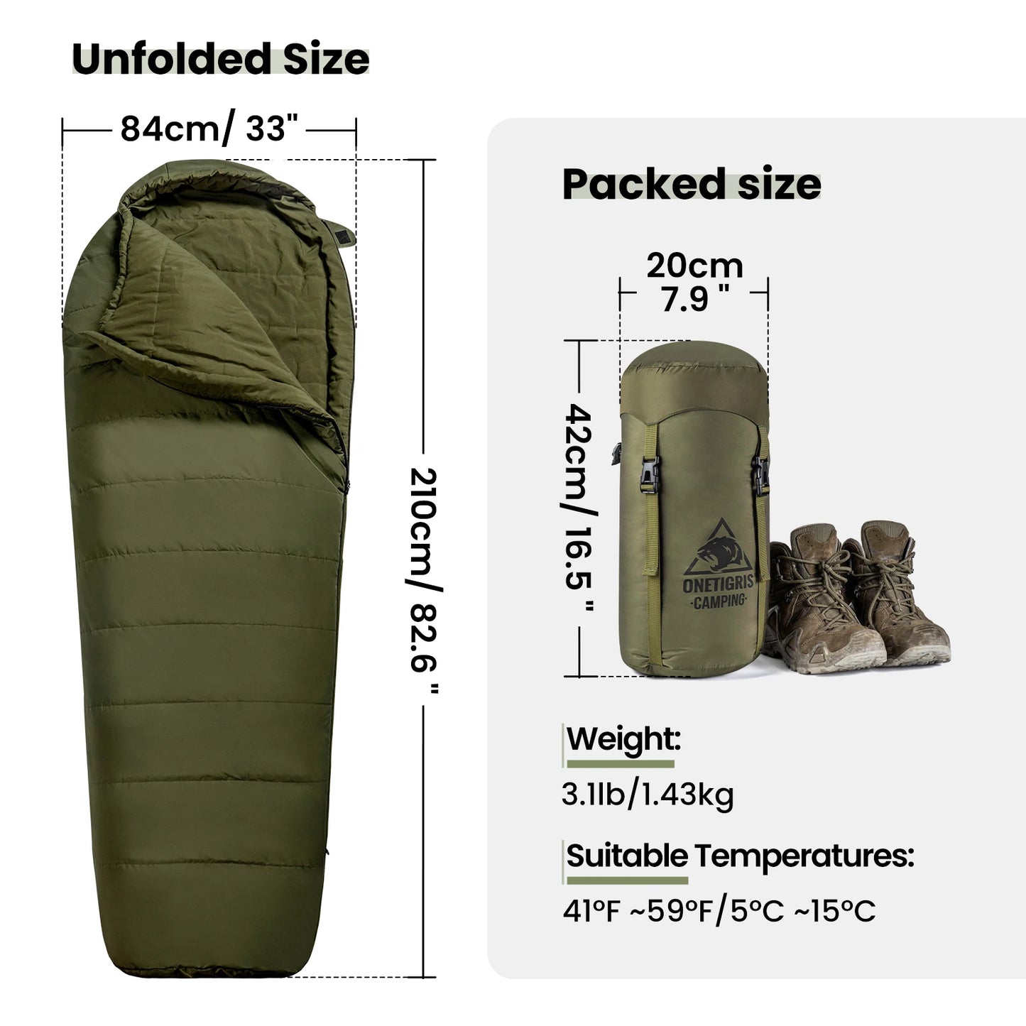 OneTigris Bushcrafter Mummy Sleeping Bag for Camping
