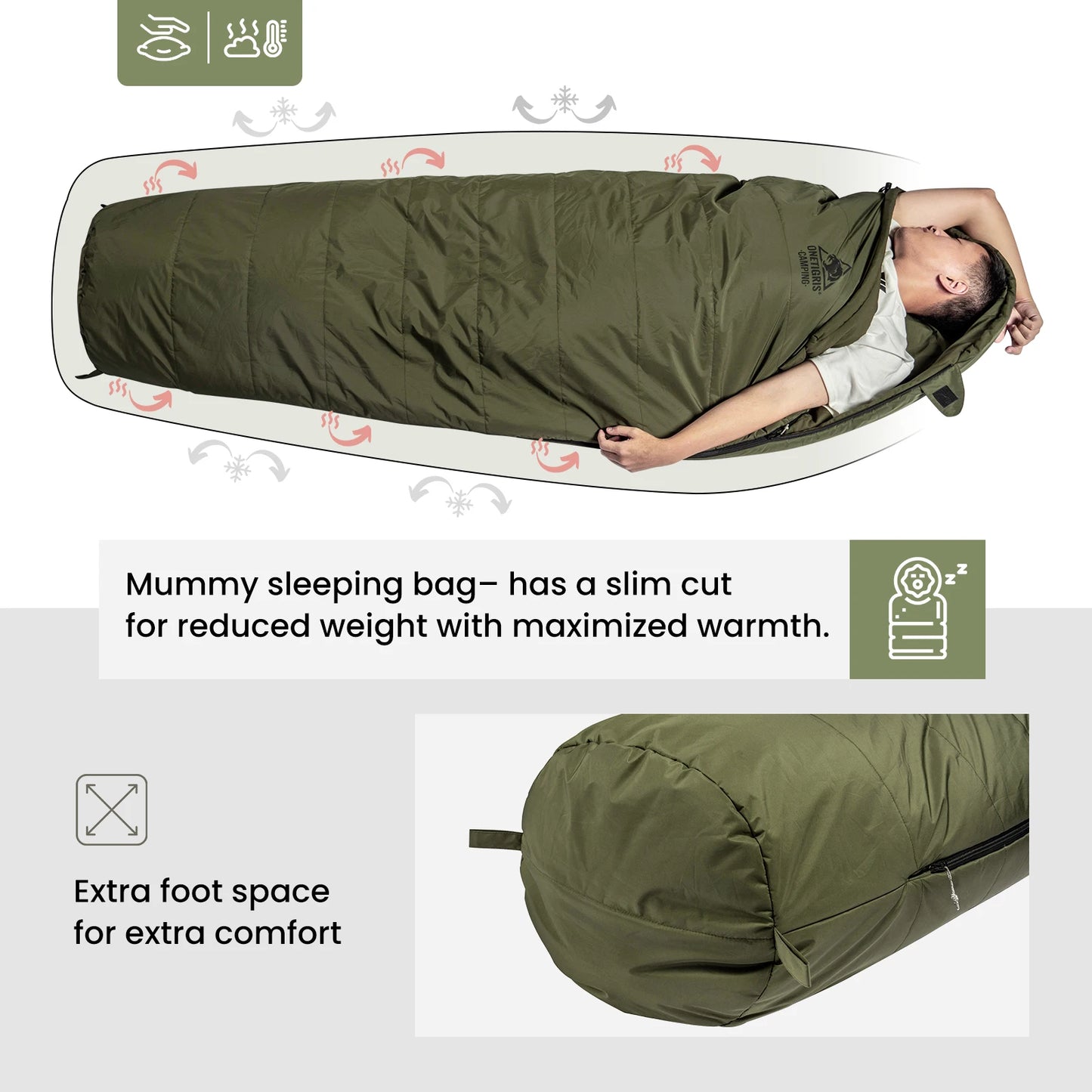 OneTigris Bushcrafter Mummy Sleeping Bag for Camping