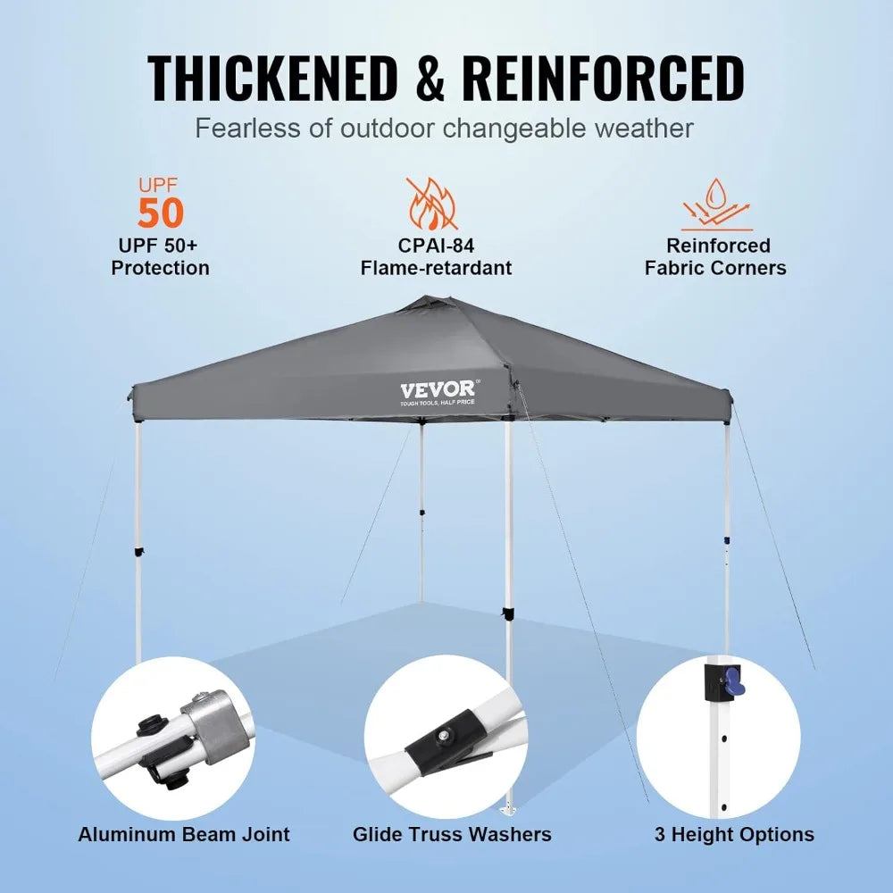 Pop Up Canopy Tent, 10 x 10 ft, 250 D PU Silver Coated Tarp, with Portable Roller Bag and 4 Sandbags, Waterproof and Sun Shelter